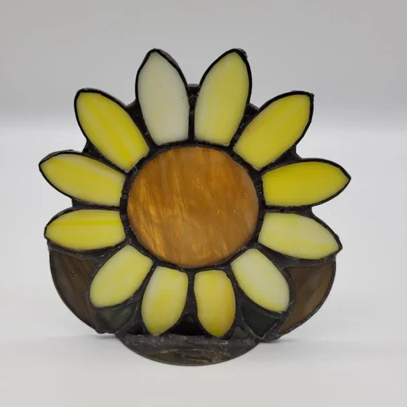 Sunflower Sunshine Art Stained Glass Candle Holder Boho Farmhouse Cottagecore - Picture 6 of 10